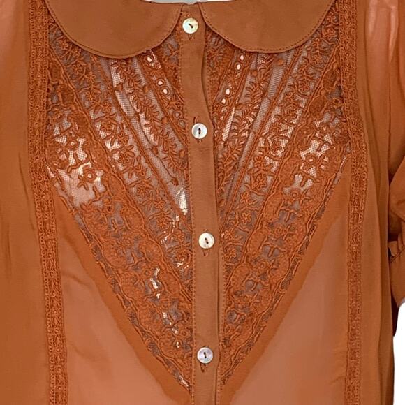 Forever 21 Sheer Top Asymmetric Collared Button Down Brown Size M - Picture 3 of 9